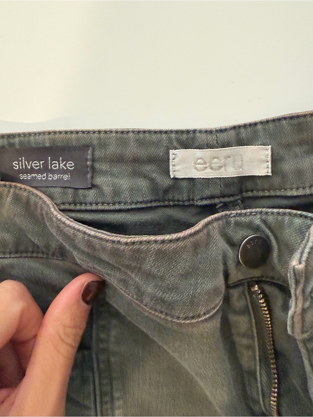 Silver Lake Ecru Women's Jeans — Sage Green barrel leg
